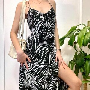 RW&CO Monochrome Palm Leaf Print Maxi Dress, Size Small